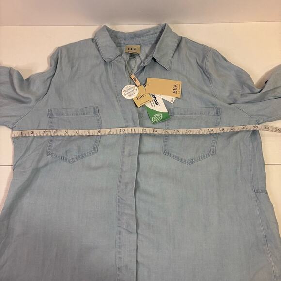 NWT Elie Tahari Blue Casual Button Down Tencel Shirt Size XL S0366 - Picture 5 of 8